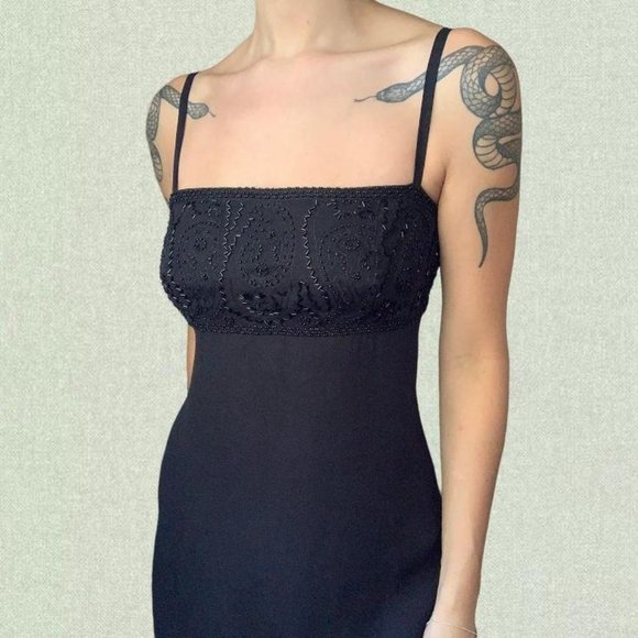 ⭐️Vintage Black Side Split Embellished Gown - Picture 8 of 10